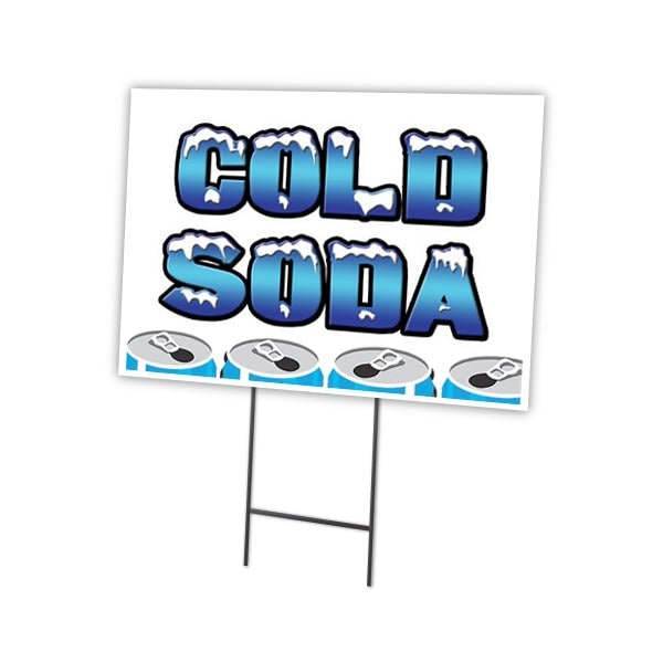 Cold Soda Yard Sign & Stake outdoor plastic coroplast window, C-1824-DS-Cold Soda